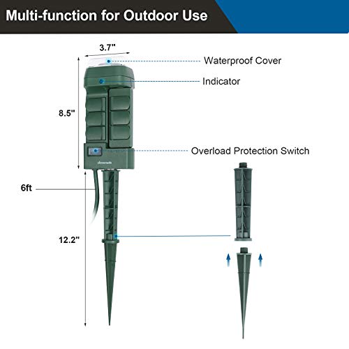 Dewenwils Outdoor Mechanical Power Stake Timer, Waterproof, 6 Grounded Outlets(3 180°Rotatable), 6Ft Extension Cord, Yard Stake For Outdoor Lights, Sprinklers, Garden, 1625W/13A Ul Listed #TOP3