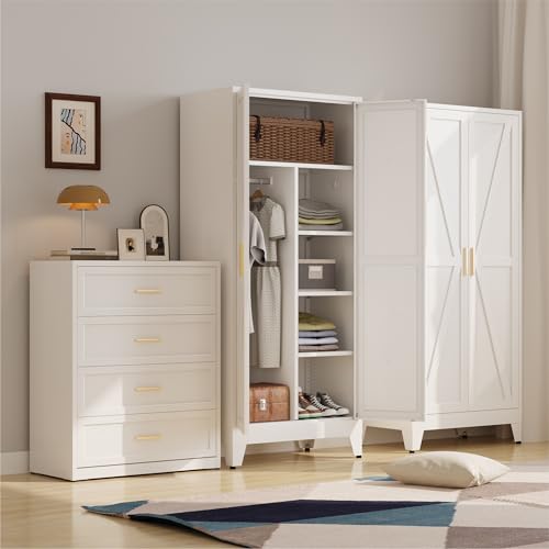 Metal armoire Wardrobe Closet with Hanging Rod,71'' Metal Wardrobe Cabinet with 2 Doors and 4 Adjustable Shelves, Bedroom armoires,Laundry Room cabinets,armario de ropa Closet(Modern, White) - Image 3