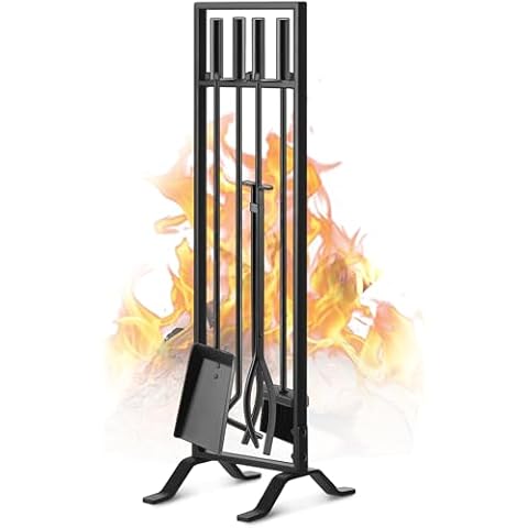 Gtongoko Premium 5 Pcs Wrought Iron Fireplace Tools Set for Outdoor/Indoor,Fire Place Set Tools Include Poker,Tongs, Shovel,Brush and Stand Accessories Set,Black Cover