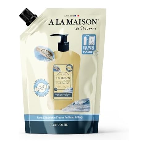 A LA MAISON French Liquid Hand Soap Eco-Friendly Refill Pouch, Fresh Sea Salt - Natural Hand Wash Made with Essential Oils - Biodegradable, Plant-Based, Vegan, Alcohol & Paraben Free (33.8 oz, 1 Pack) Cover