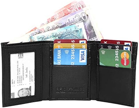 RAS Mens RFID Blocking Compact Genuine Leather Small Trifold Wallet 185 Black