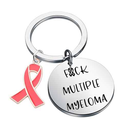 Image of CENWA Multiple Myeloma Awareness Red Ribbon Gift Fuck Multiple Myeloma Keychain Cancer Warrior Support Gift