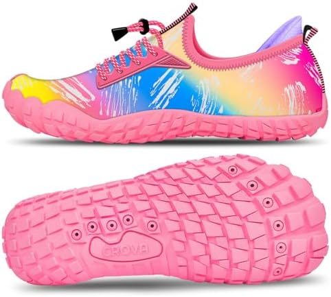 CROVA Built-in Heel Grips Water Shoes for Kids Girls Boys Hiking Shoes Wide Barefoot Swim Beach Pools Slip-On Quick Dry Lightweight for Big Little Kids Toddler