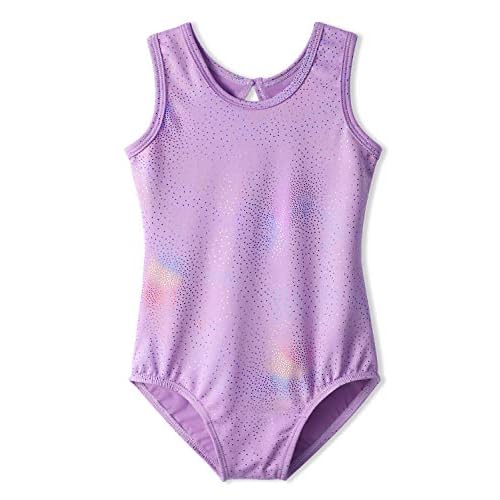 HOZIY Leotards for Girls Ballet Gymnastics Sleeveless Long Sleeve Colorful Sparkles Aqua Blue Pink Purple Solid 9-10 Years A Purple