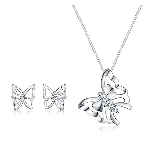 Preisvergleich Produktbild Majesto SchmuckSet Halskette Anhänger Kristall und Ohrstecker Ohrringe Schmetterling für Damen Mutter kleines Mädchen Teenager - Geschenk Schmuck Zubehör 925 Sterling Silber