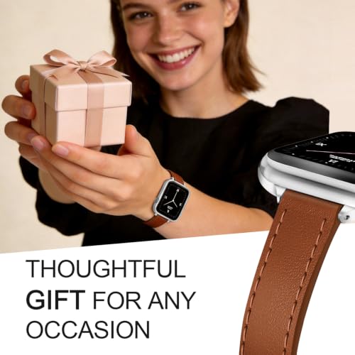 Image of JR.DM Slim Leather Bands Compatible with Apple Watch Band 38mm-49mm | Genuine Leather Thin Band Feminine Design Strap for Iwatch Ultra SE Series 11 10 9 8 7 6 5 4 3 2 1