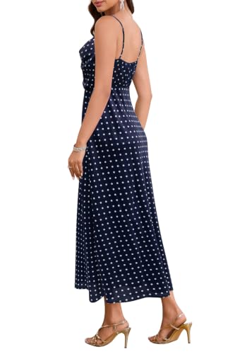 Image of Women's Summer Satin Dress Elegant Cowl Neck Adjustable Spaghetti Strap Wedding Guest Cocktail Party Maxi Dresses