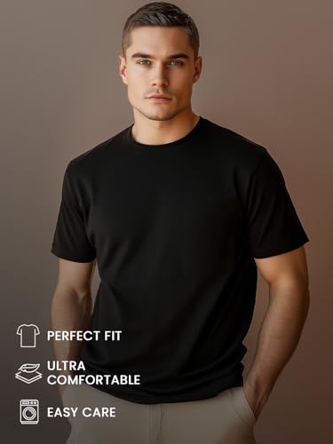 Image of NOBERO 100% Cotton T Shirts for Men Stylish | Regular Fit | Solid T Shirts for Men 180 GSM Combed Cotton | Round Neck Half Sleeve