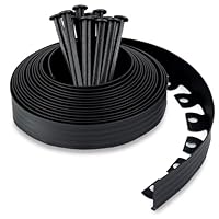 Flexible Rasenkante Kunststoff (10 m, schwarz) mit 30 Erdanker - Höhe 50 mm - Unsichtbare Raseneinfassung aus recyceltem Plastik - Leicht zu verarbeiten