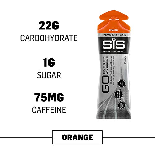 Science in Sport Energy Caffeine Gels, 22g Fast Acting Carbohydrates, Endurance Sport Energy Gels with 75mg of Caffeine, New Orange Flavor - 2 oz - 6 Pack