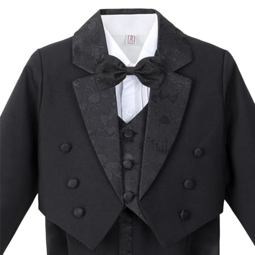 Image of Dressy Daisy Boys Classic 5-Piece Jacquard Tuxedo Suit, Black White Blue