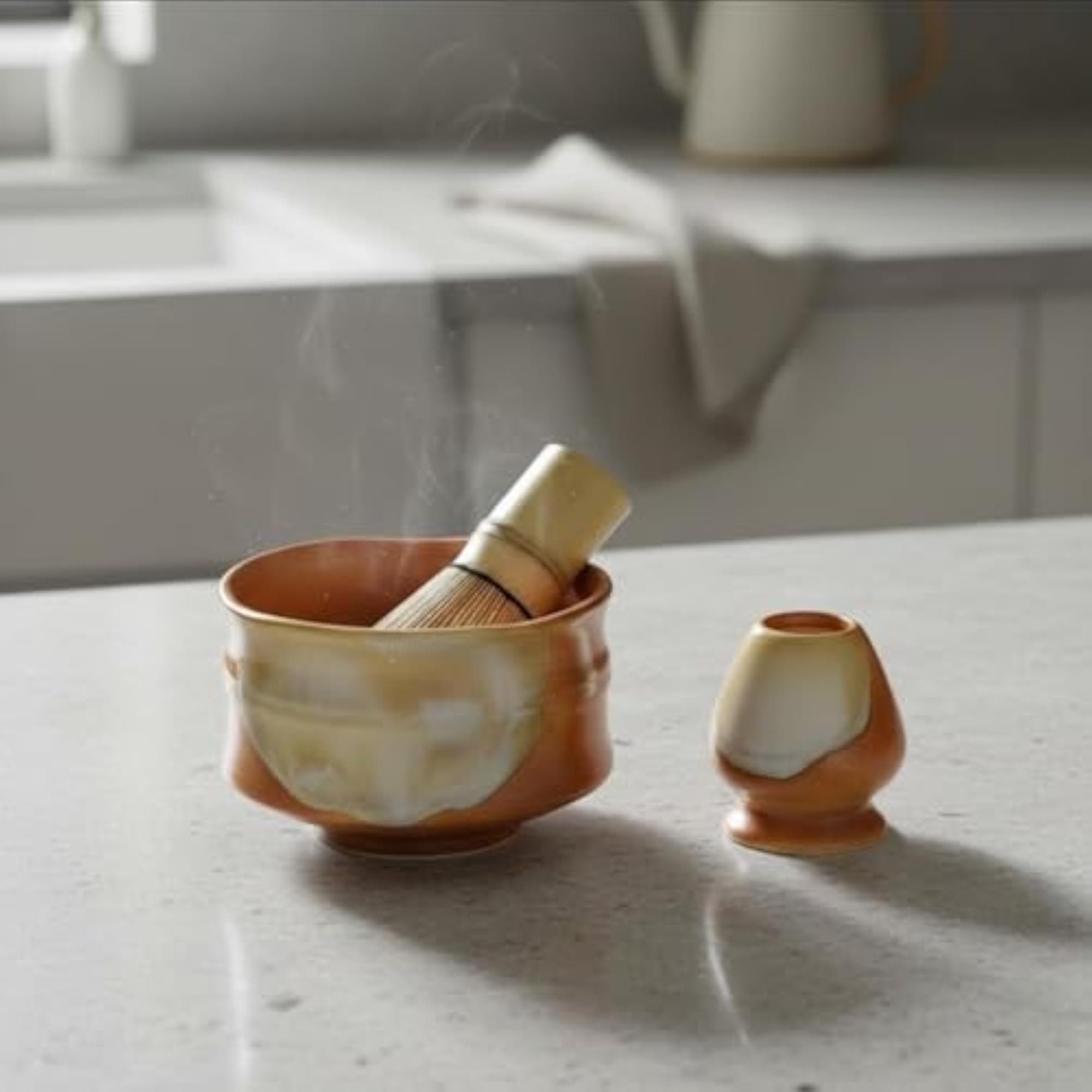 3pc Handmade Ceramics Matcha Bowl Whisk and Holder Set