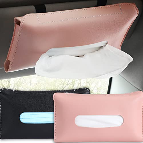 HOMBYS Car Tissue Holder, Sun Visor Napkin Holder,Mask Holder for Car Visor, PU Leather Tissue Box Holder, Universal Mask Dispenser for Car Napkin Holder for Car Tissue (Pink,Black)