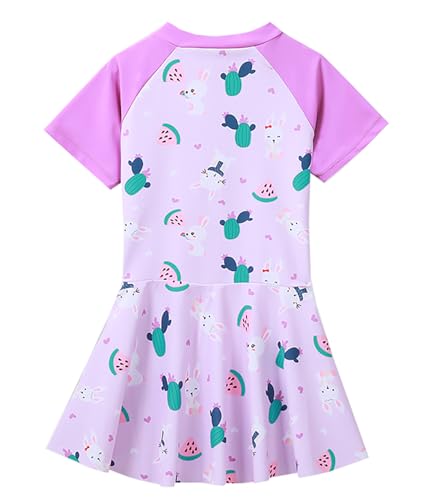 Image of Girls Swimsuit Girls One Piece Skirted Swimsuit Short Sleeve Floral Rash Guard Bathing Suit Swim Dress Swimwear