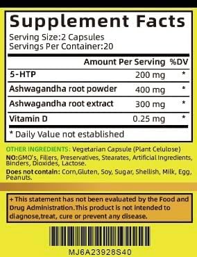 Miniatura 5 de Dr. X Ashwagandha y Serotonina Cápsulas de apoyo al estado de ánimo - 20 porciones, 40 cápsulas - para un estado de ánimo positivo y salud