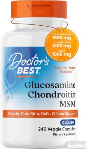 Doctor's BEST Glucosamine Chondroitin MSM - Joint Health Support Supplement for Women & Men, Nutritional Support for Joint Strength, Hair, Skin, & Nails, Gluten Free, Non GMO - 240 Capsules