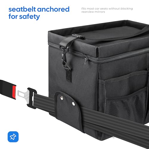 INFIVITA Organiseur et glacière de voiture – Extérieur en tissu Oxford durable et doublure imperméable, boîte de rangement portable pour voiture et glacière isotherme avec séparateurs, porte-gobelets – vue 6