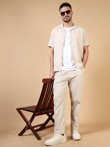 Image of StitchX Men's Airport Look Textured Seersucker Resort Cotton Shirt & Trouser Co-Ord Set S-2XL