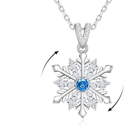 JXJL Christmas Snowflake Necklace for Women: 925 Sterling Silver Rotatable Snowflake Pendant Necklace for Wife Mom Cover