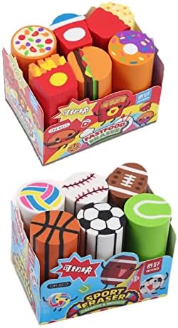 Cute Erasers 12 Pack Desk Pet Ball Fast Food Erasers for Kids Novelty Fun Erasers for Students Bulk Long Pencil Erasers for School Supplies Prize Gifts Party Favors