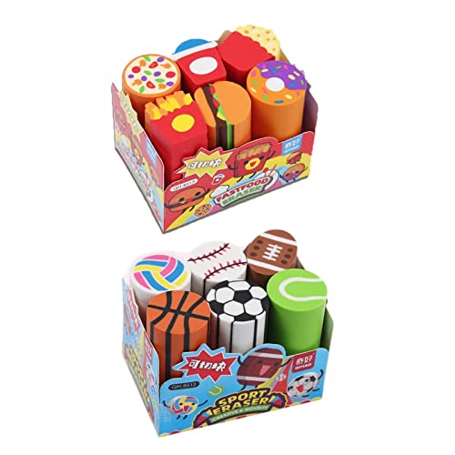 Cute Erasers 12 Pack Desk Pet Ball Fast Food Erasers For Kids Novelty Fun Erasers For Students Bulk Long Pencil Erasers For School Supplies Prize Gifts Party Favors #TOP3