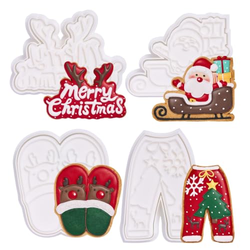Christmas Pajamas 4 Pack Cookie Cutter and Embosser Set Detail 3" Baking Mold