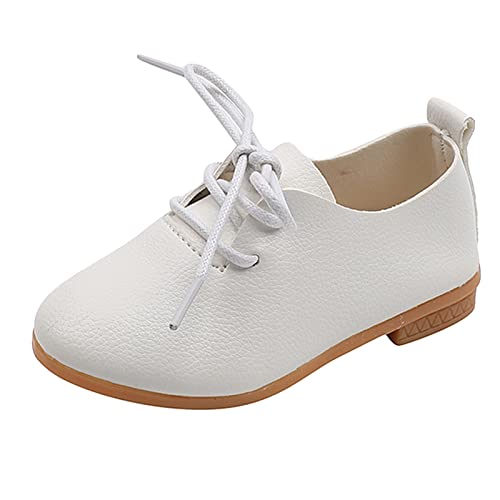 EnJoCho Toddler Sport Shoes Summer And Autumn Fashion Cute Girls Casual Shoes Solid Color Round Toe Lace Up (White, 4.5-5 Years)