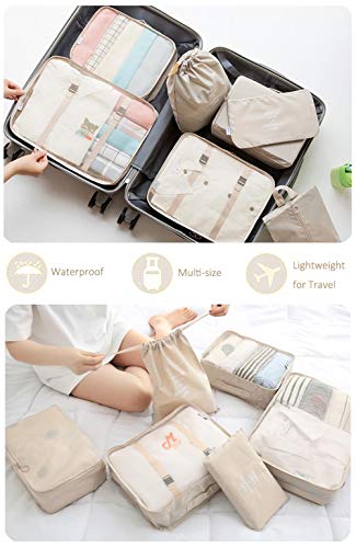 Packing Cubes For Travel, 9 Set Luggage Organizers With Shoe Bag, Electronics Bag, Cosmetics Bag, Compression Cells, Accessories Bags Made With Wearable Waterproof Fabric (9 Pcs - Beige) #TOP7