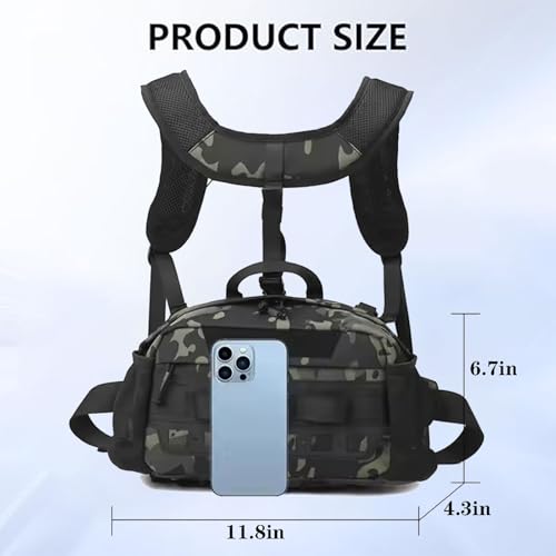 Chest Bag, Waterproof Fishing Backpack with Rod Holder, Adjustable Shoulder Straps, Multiple Storage Pockets(B)3