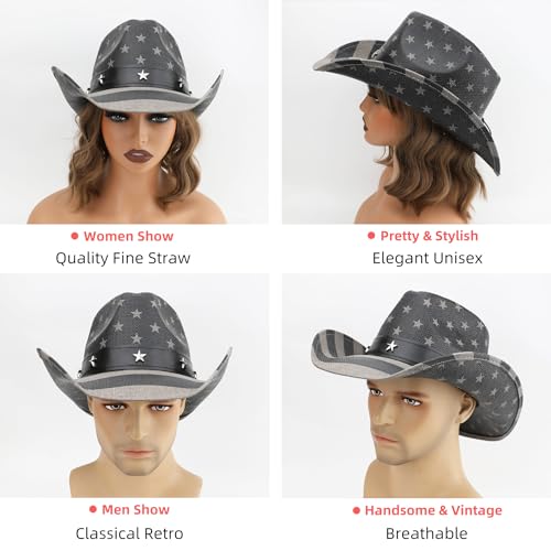 Image of Unisex American Flag Cowboy Hat USA Falg Patriotic 4th of July Parade Western Cowgirl Hat