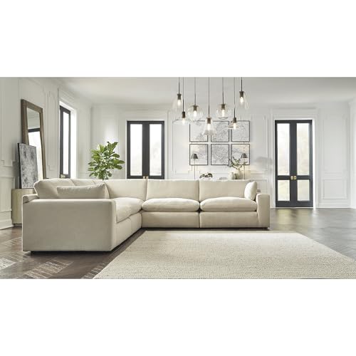 Signature Design by Ashley Elyza Contemporary 5-Piece Sectional with Reversible Cushion, Beige