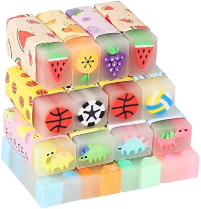 Cute Erasers for Kids Bulk 16 Pack Animal Erasers Food Erasers Fun Cute Erasers Desk Pets Pencil Erasers for Students School Supplies Prize Gifts Party Favors