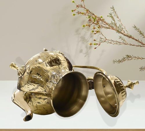 Brass Hammered Etching Design Stylish Tea Kettle Pot Mughlai Style Traditional Home Decor & Hotels for Serving Tea Coffee. - Image 4