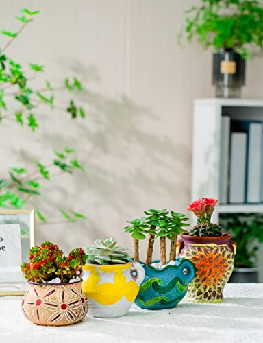 Melphoe 3.16~3.86 Inch Succulent Pots Small Plant Pot Ceramic Mini Flower Pot Succulent Planter With Drainage, Mediterranean Style Clay Pots For Cactus, Indoor Plants, 4Pack #TOP5