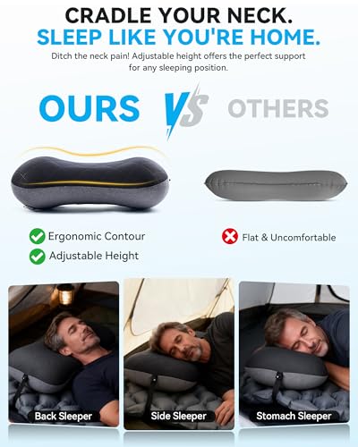 HIKENTURE Aufblasbares Camping/Reise Kissen mit Abziehbarem Kissenbezug, Ergonomisches Kopfkissen, Komfortables Nackenkissen für Reise/Outdoor, Inflatable Travel Neck Pillow(Schwarz)…