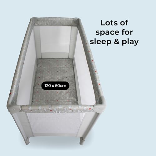 My Babiie Travel Cot - Lightweight, From Birth to 15kg, Easy Fold & Compact, Travel Bag, 120cm x 60cm Padded Mattress - Grey Elephants - Image 4