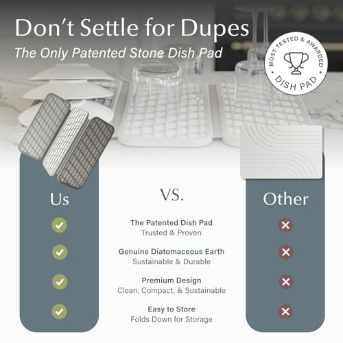 Dorai Home Dish Pad – Quick-Dry Diatomite Stone Drying Mat for Kitchen Counter, 19.9" x 15.2" x 0.52", Sandstone