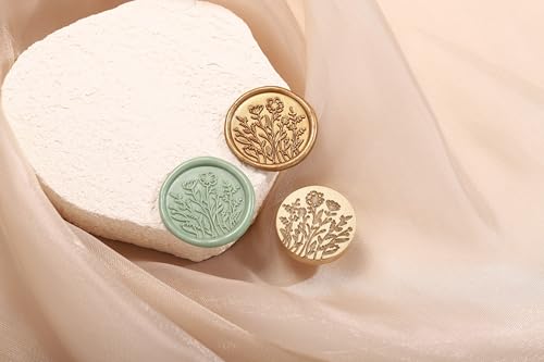 Yoption Wildflower Wax Seal Stamp, Wildflower Sealing Stamp with Black Wood Handle for Wedding Invitation Gift Wrap Envelopes Christmas Card - Thumbnail 3