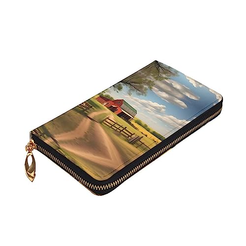 Leather Wallet 7.48 x 4.13 in - Stylish and Durable Wallet for Women with Multiple Compartments and Zipper Design Ranch View Prints3