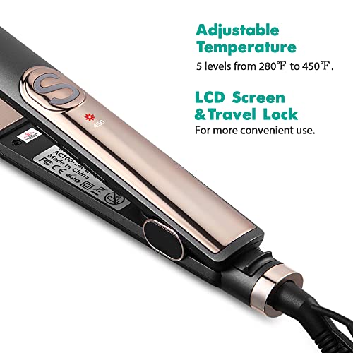 Hair Straightener Flat Iron With Negative Ions, Mayeec 2 In 1 Hair Straightening And Curling Iron, Wide Heating Plates With Tourmaline Ceramic Coating Ensure Less Frizz, Lcd Display, 280-450°F #TOP2