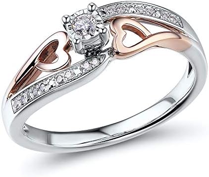 Diamond Promise Ring in 10k Rose Gold and Sterling Silver 1/10 cttw
