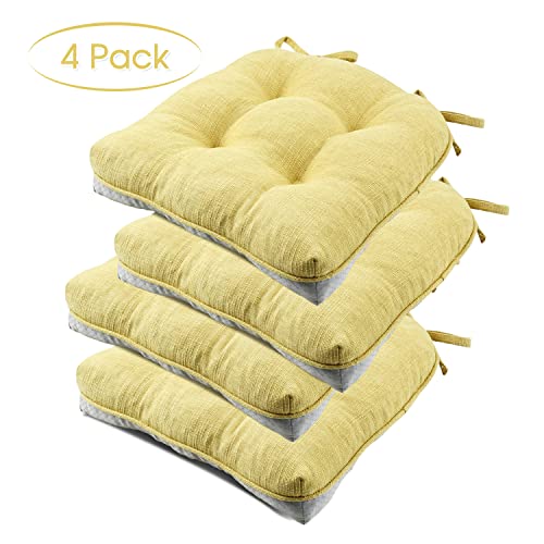 Basic Beyond Chair Cushions For Dining Chairs 4 Pack, Memory Foam Chair Cushion With Ties And Non Slip Backing, 15.5 X 15.5 Inches Tufted Chair Pads For Dining Chairs(Yellow) #TOP2