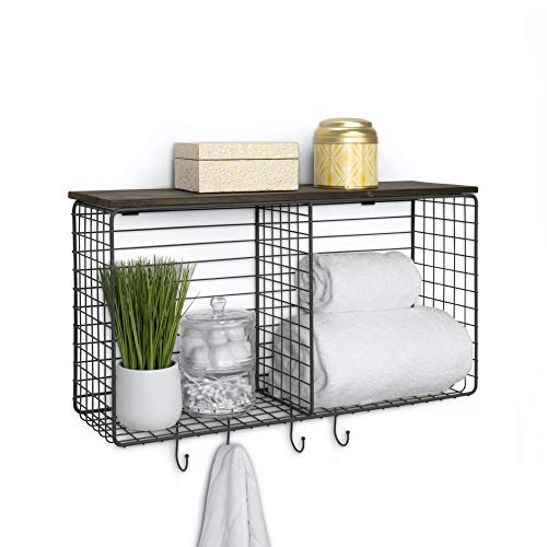 Spectrum Diversified Vintage Cube & Hook Station With Wood Shelf Wall-Mounted Entryway Organization Cube Storage & Shelf With Hooks, Entryway & Home Office Décor, Industrial Gray #TOP27