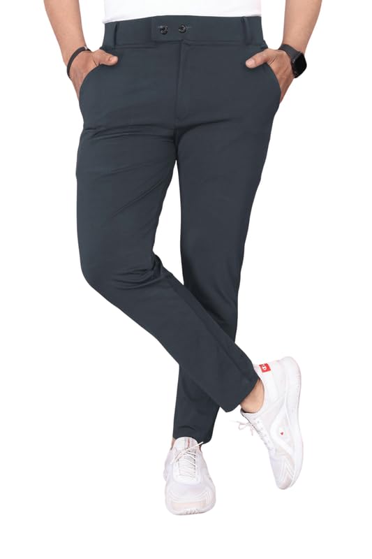 Image of Men's Slim Fit Lycra Blend Stretch Trousers | 2 Button Closure | Side Pockets | Formal & Casual Wear