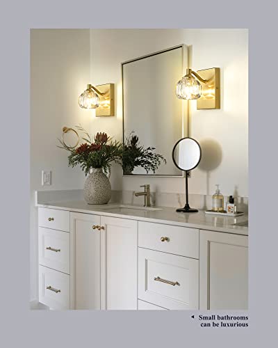 Coyilap Gold Wall Sconce Set Of Two, K9 Crystal Vanity Light, Modern Bathroom Light Fixtures, Gold Wall Lamp For Bathroom Bedroom Hallway, Bd009-1-G2 #TOP5
