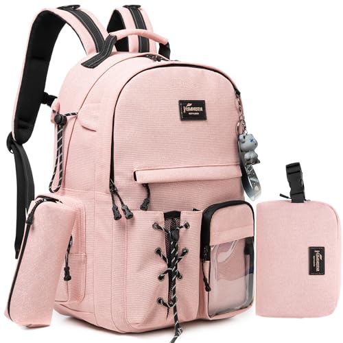 Oruiji Mochila escolar para adolescentes do ensino médio para meninas e meninos, material de volta às aulas, Flash rosa sólido, Moderno