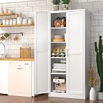 Polup White Kitchen Pantry Cabinet, 71 Inch Tall Metal Storage Cabinet with Doors and Shelves, Pantry Cabinets for Kitchen Storage, Freestanding Cupboard for Living, Dining Room, Assemble Required - Image 2