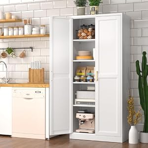 White Kitchen Pantry Cabinet, Pantry Storage Cabinet with Doors and Adjustable Shelves, Metal Food Pantry Cabinets with Handle, 71" Tall Freestanding Cupboard for Living Room-Assemble Required White Kitchen Pantry Cabinet Pantry Storage Cabinet with Doors and Adjustable Shelves Metal Food Pantry Cabinets with Handle 71 Tall Freestanding Cupboard for Living Room Assemble Required