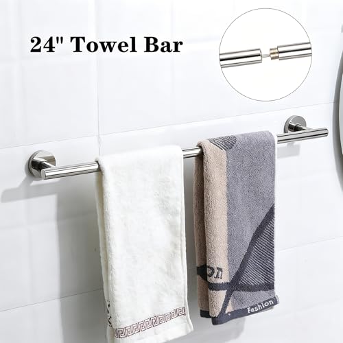 Ntipox Polished Chrome Bathroom Hardware Accessories Set 5 Piece, Stainless Steel Bath Towel Bar Set 24 Inch,Toilet Paper Holder,Towel Ring Holder,Towel Rack Set,Gold Bathroom Accessories Kit Silver by Ntipox - Image 2