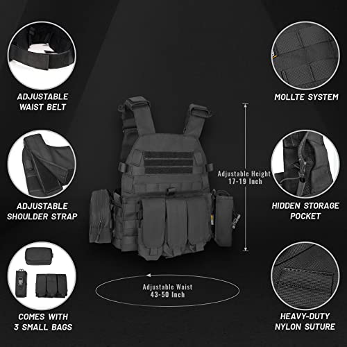 Leisontac 1000D Waterproof Tactical Molle Vest, Modular Weighted Vest For Endurance Training (Black) #TOP4